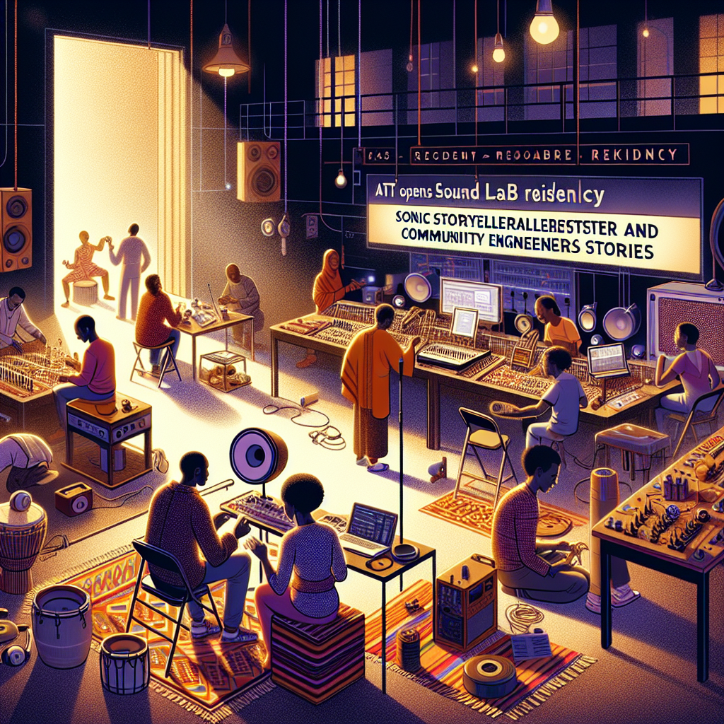 Studio console with vibrant lights and waveforms