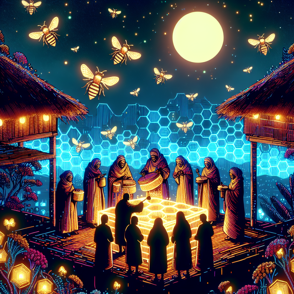 Abstract honeycomb pattern glowing green and amber