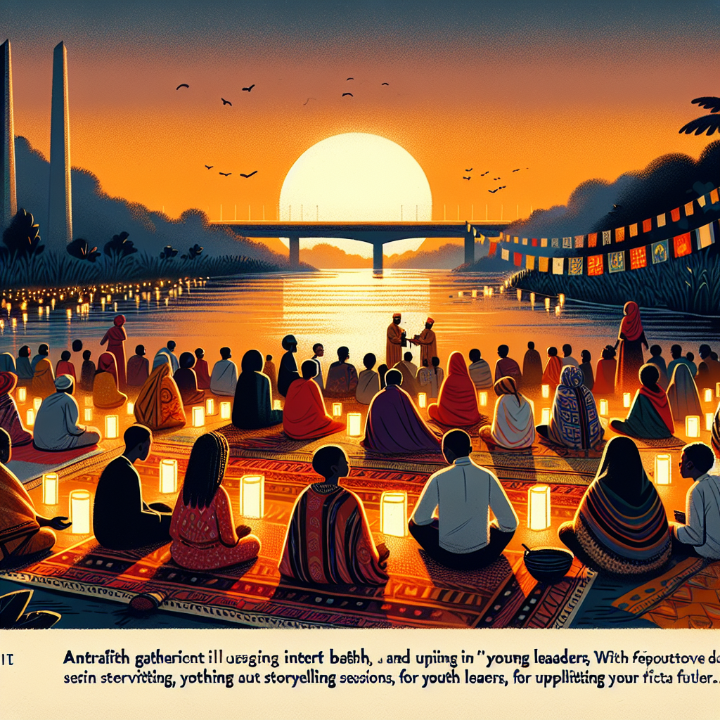 Lanterns floating above a river at dusk