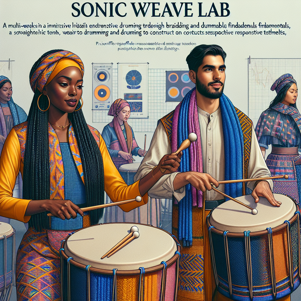 Students weaving conductive thread through textiles